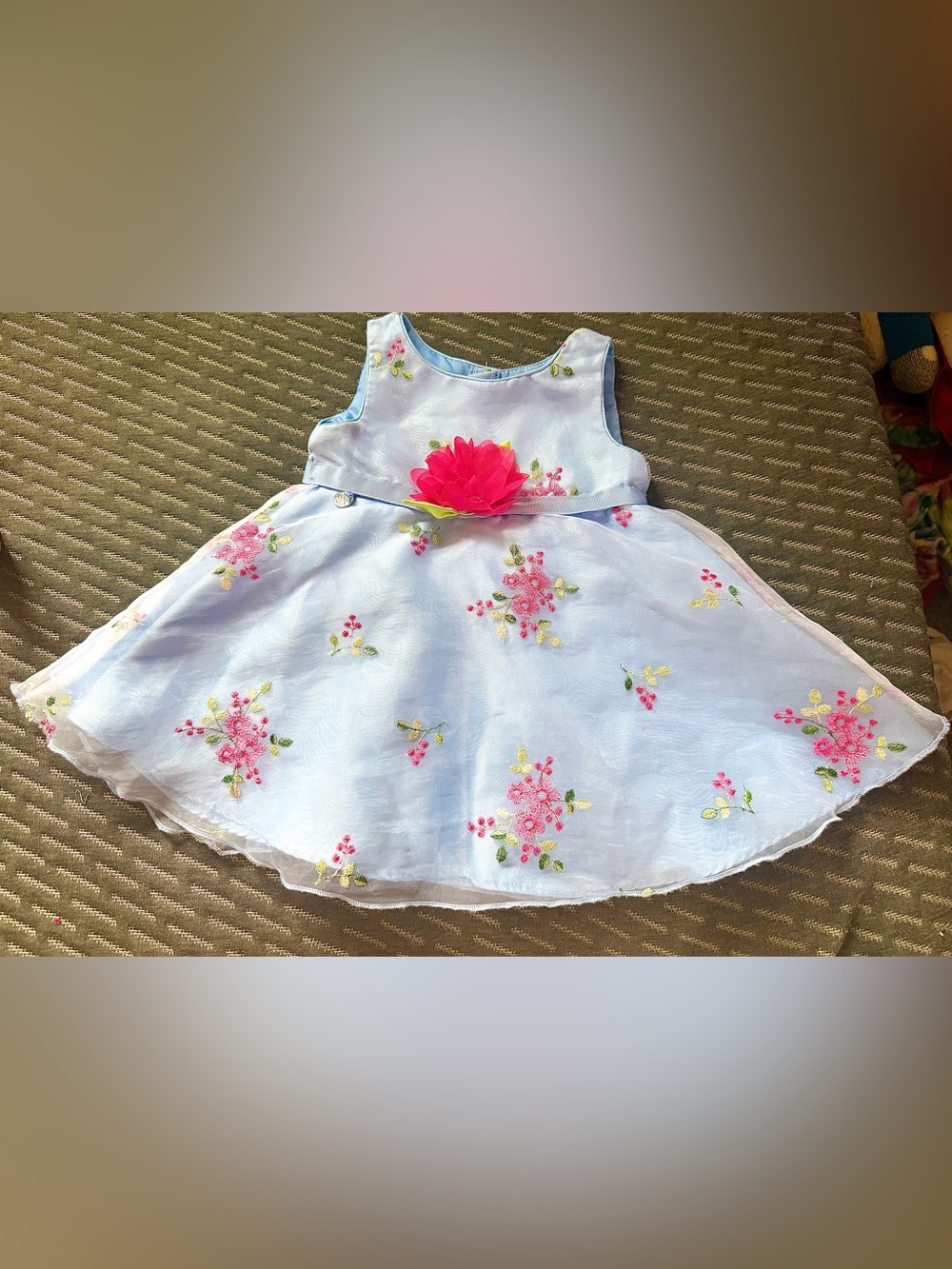 Sweet Heart Rose Light Blue Floral Dress with Pink Flower